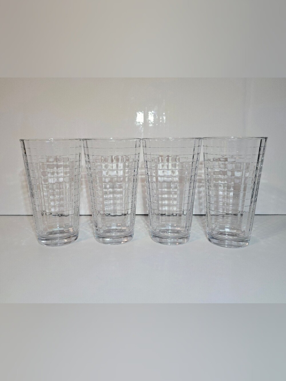Pasabahce Optic Block Windowpane 6" Glass Tumblers Set of 4 MCM Drinkware
